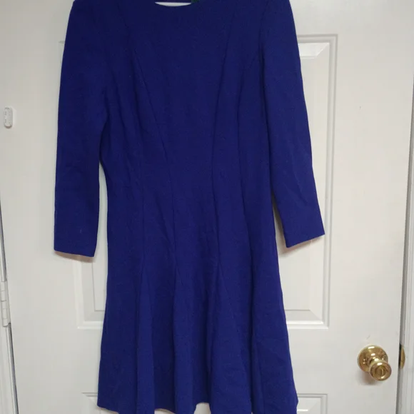 🦄 Lauren Ralph Lauren Cobalt Blue Long Sleeve Dress Size 10 - Picture 3 of 8